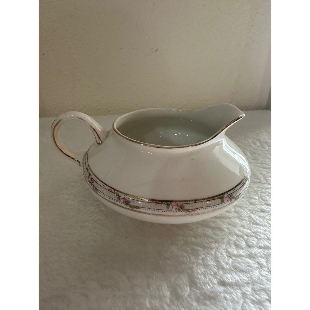 Vintage Pope-Gosser China Creamer White Pink Rose Floral Gold Trim Made in USA
